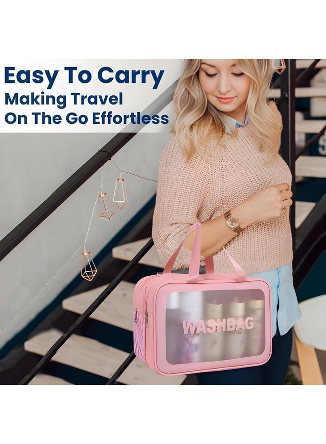 Kitchsy Makeup Pouch with Carry Handle | Wash Bags | Cosmetic Organizer | Toiletry Bag | Vanity Case | Make Up Handbag | Grooming | Travel | Portable | Accessories | Washbag (Pink)  - Image 3