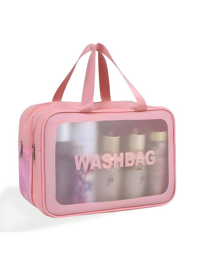 Kitchsy Makeup Pouch with Carry Handle | Wash Bags | Cosmetic Organizer | Toiletry Bag | Vanity Case | Make Up Handbag | Grooming | Travel | Portable | Accessories | Washbag (Pink)  - Image 1
