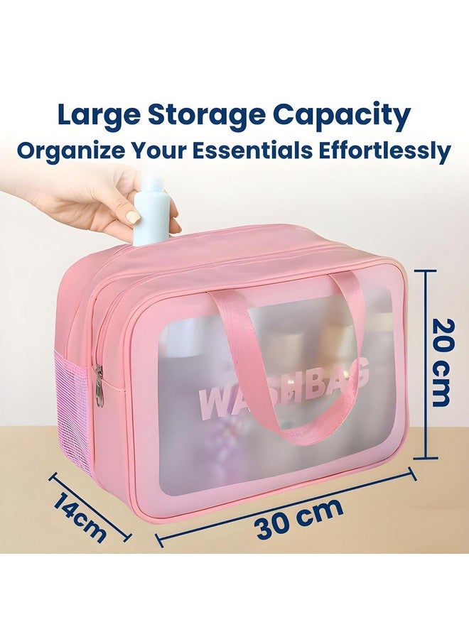Kitchsy Makeup Pouch with Carry Handle | Wash Bags | Cosmetic Organizer | Toiletry Bag | Vanity Case | Make Up Handbag | Grooming | Travel | Portable | Accessories | Washbag (Pink)  - Image 2