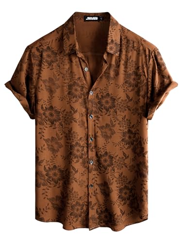 JOTOOK Mens Hawaiian Shirt Short Sleeve Button Down Tropical Shirts Casual Floral Summer Beach Shirt Aloha Shirt Medium OrangeFlower - Image 1