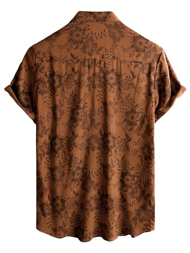 JOTOOK Mens Hawaiian Shirt Short Sleeve Button Down Tropical Shirts Casual Floral Summer Beach Shirt Aloha Shirt Medium OrangeFlower - Image 2