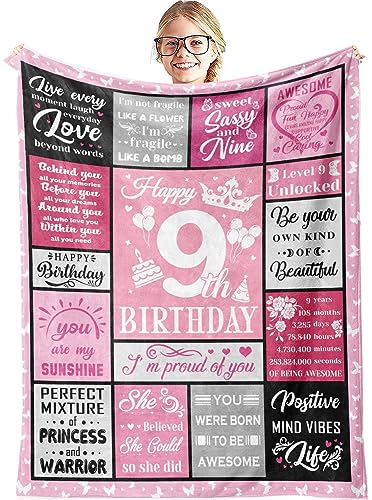 Hocgiwd Gifts for 9 Year Old Girls, 9 Year Old Girl Birthday Gifts, 9th Birthday Gift for Girls, 9th Birthday Decorations for Girl Blanket 60x50in - Image 1