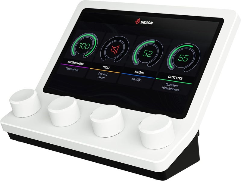 BEACN Mix USB C Audio Controller | Windows Audio Mixer for PC Gaming or Work | 4-Channel Audio Control with 5" Full-Color Display & Precision Knobs | Drag-and-Drop Customization (White) - Image 1