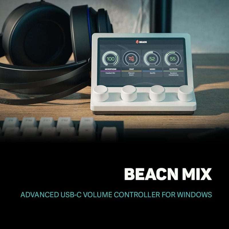BEACN Mix USB C Audio Controller | Windows Audio Mixer for PC Gaming or Work | 4-Channel Audio Control with 5" Full-Color Display & Precision Knobs | Drag-and-Drop Customization (White) - Image 2