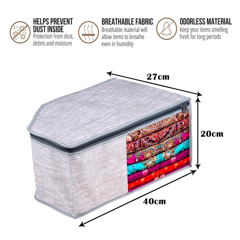 Homestic Homestic Blouse Cover Clothes Storage Bag Zipper Closure Wardrobe Organizers Clothes Organizer with Transparent Window Jute Printed Clothes Bag Pack of 9 Gray  - Image 3