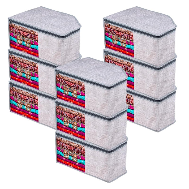 Homestic Homestic Blouse Cover Clothes Storage Bag Zipper Closure Wardrobe Organizers Clothes Organizer with Transparent Window Jute Printed Clothes Bag Pack of 9 Gray  - Image 1