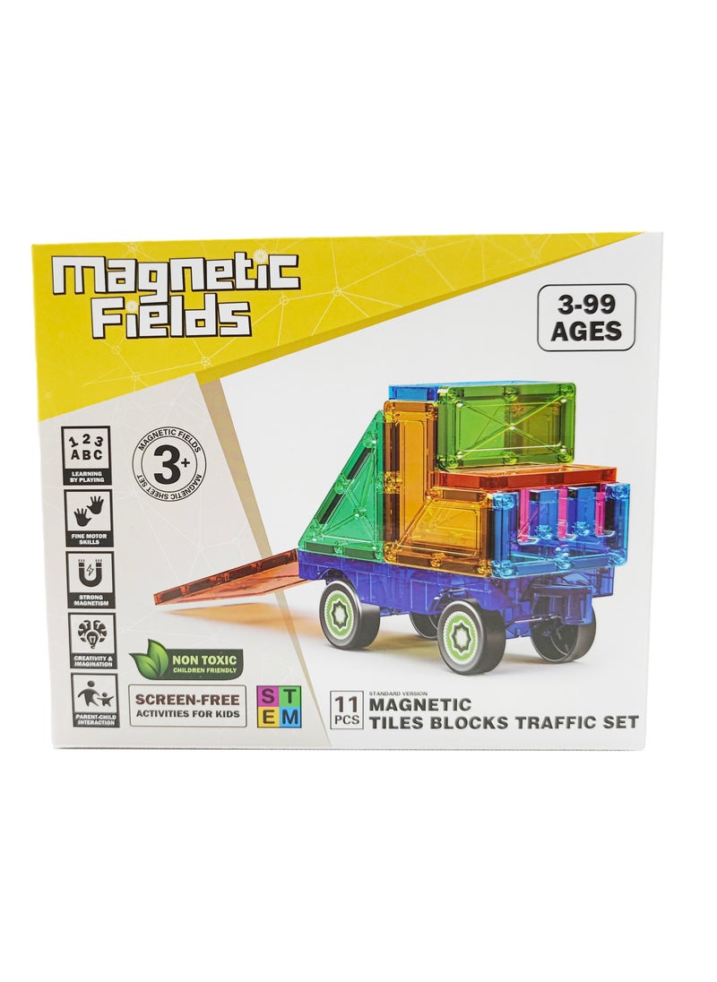 Magnetic Fields Magnetic Fields-Light Magnetic Tiles Blocks Traffic set-11 Pcs  - Image 2
