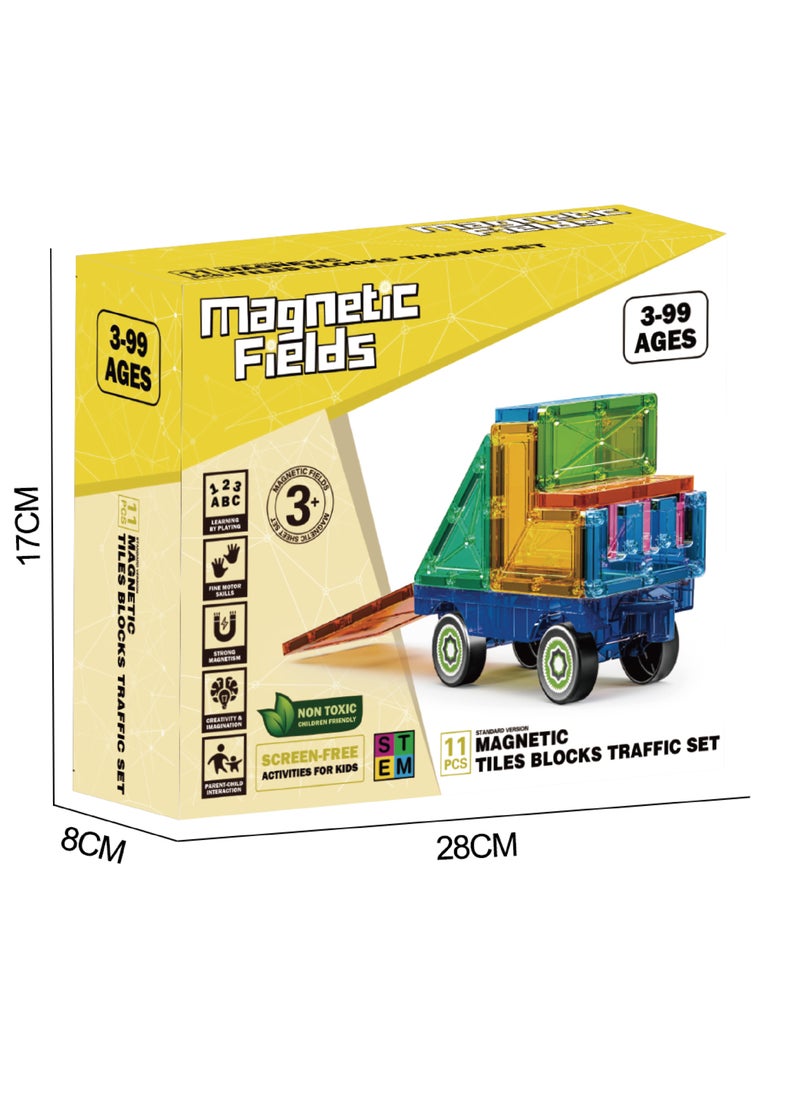 Magnetic Fields Magnetic Fields-Light Magnetic Tiles Blocks Traffic set-11 Pcs  - Image 3
