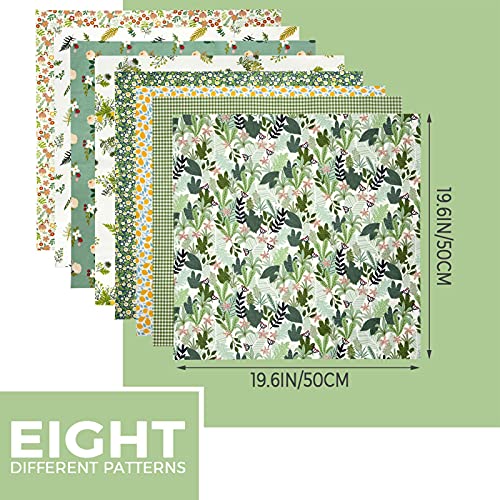 Aubliss 8pcs Fat Quarter Fabric Bundles 19.6'' x 19.6''(50cm x 50cm) Cotton Craft Fabric Pre-Cut Squares Sheets for Patchwork Sewing Quilting Fabric(Green Floral) - Image 3