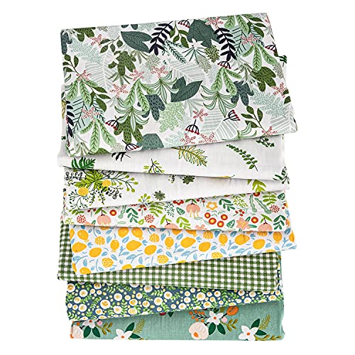 Aubliss 8pcs Fat Quarter Fabric Bundles 19.6'' x 19.6''(50cm x 50cm) Cotton Craft Fabric Pre-Cut Squares Sheets for Patchwork Sewing Quilting Fabric(Green Floral) - Image 2