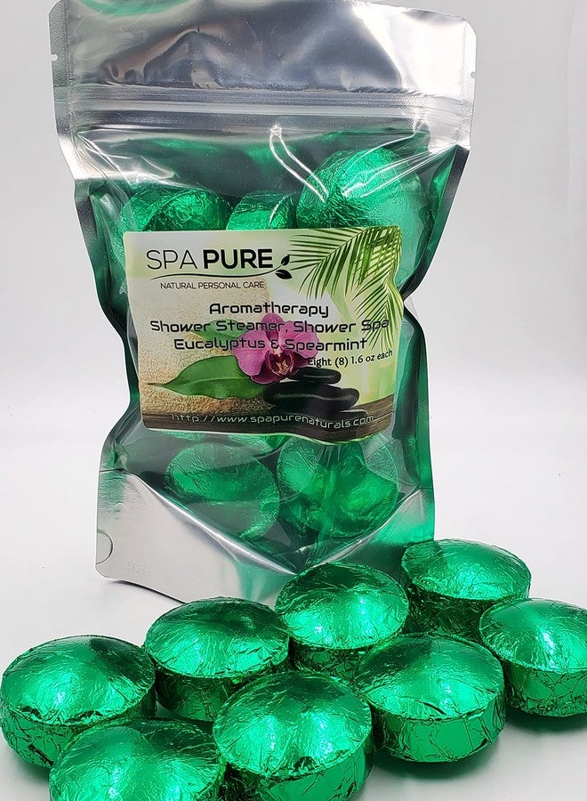 Spa Pure EUCALYPTUS SPEARMINT Aromatherapy Shower Bombs: 100% Natural/Organic Essential Oils - Transform Your Shower - Transform Your Mood (8 Count) Pack of 1 - Image 1