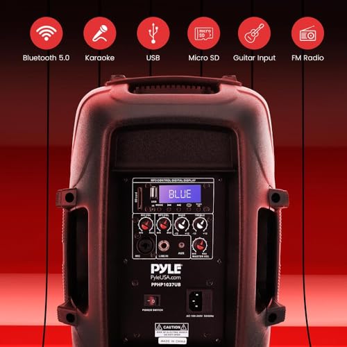 PYLE-PRO 1000W Powered Bluetooth PA System Speakers - Active DJ Speakers with 10 Inch Subwoofer Monitor Speaker and Built-in USB for Audio, Music, Concerts, Band - PPHP1037UB, Black - Image 2