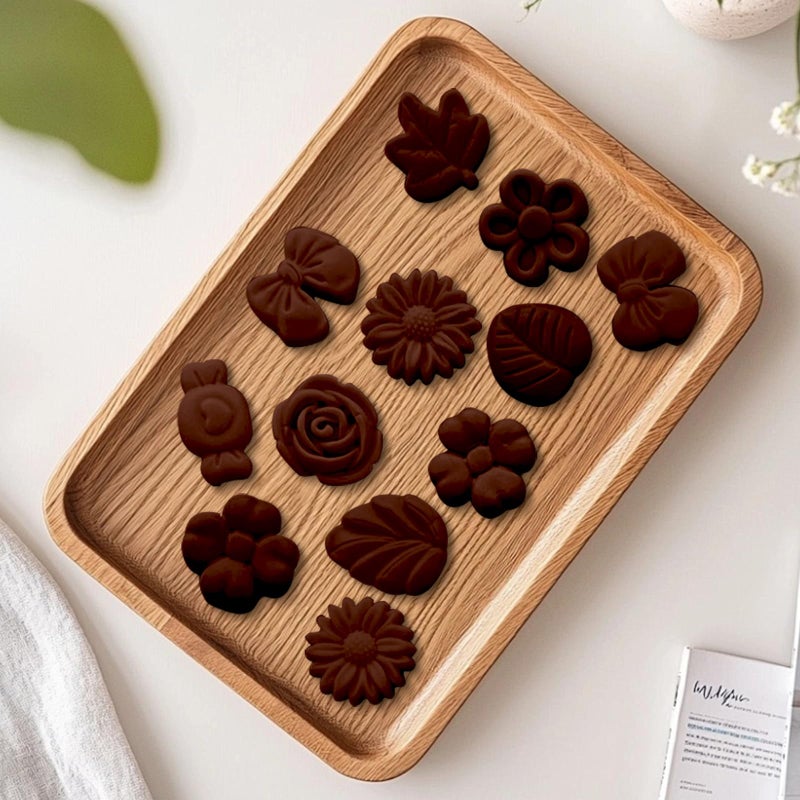 Fuehbur Flower Candy Floral Silicone Molds 2PCS, Chocolate Moulds with Daisy Tulip Rose Bow Tie Leaf Jello Design, 18 Cavity Ice Mold Pudding for Cake Desserts Making, Cupcake Toppers - 2 Pack - Image 5