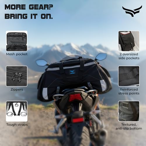 Xtrim 72L Claw Motorcycle Tail Bag with Carry Straps, 100% Waterproof with Inner Liner, Rear Riding Bag with MOLLE Loops, One Side Pocket & Mesh Pocket Inside, Reflective Panels, 4-Point Mounting - Image 3