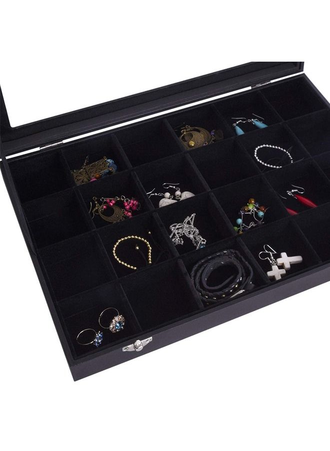 PADOM Padom Removable Jewelry Tray Showcase Display Stackable for Earrings Brooch Buttons Rings, necklace Black Velvet 24 Grids  - Image 5