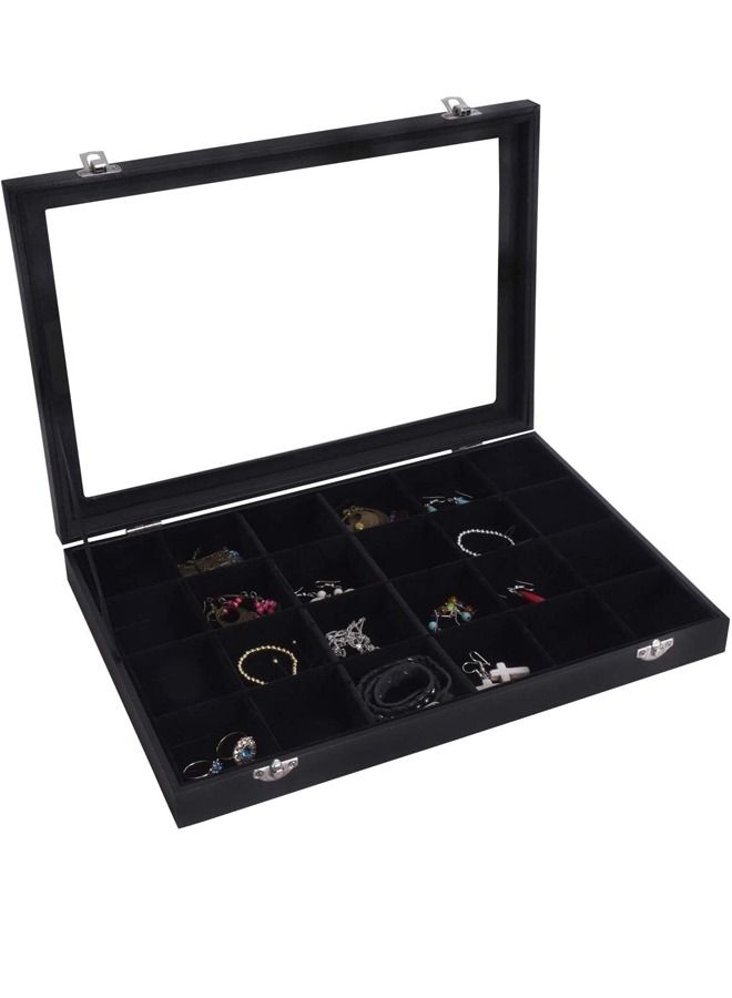 PADOM Padom Removable Jewelry Tray Showcase Display Stackable for Earrings Brooch Buttons Rings, necklace Black Velvet 24 Grids  - Image 4