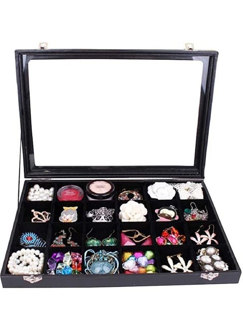Padom Removable Jewelry Tray Showcase Display Stackable for Earrings Brooch Buttons Rings, necklace Black Velvet 24 Grids