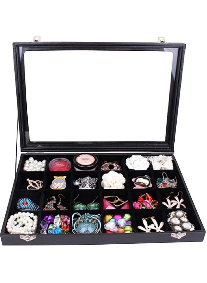 PADOM Padom Removable Jewelry Tray Showcase Display Stackable for Earrings Brooch Buttons Rings, necklace Black Velvet 24 Grids  - Image 1
