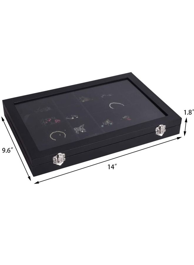 PADOM Padom Removable Jewelry Tray Showcase Display Stackable for Earrings Brooch Buttons Rings, necklace Black Velvet 24 Grids  - Image 3
