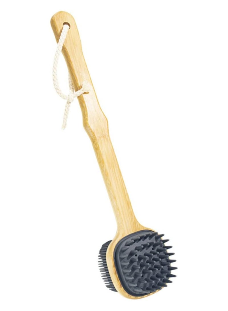 Oasisgalore Bamboo Handle Silicone Back Scrubber, Double-Sided Shower Brush for Men & Women, with Lanyard  - Image 1