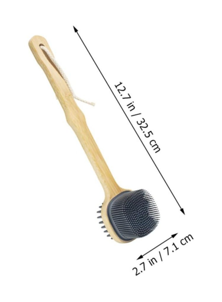 Oasisgalore Bamboo Handle Silicone Back Scrubber, Double-Sided Shower Brush for Men & Women, with Lanyard  - Image 2