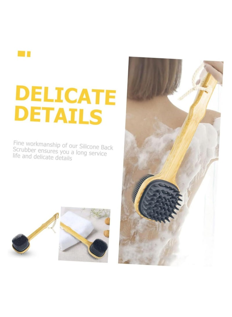 Oasisgalore Bamboo Handle Silicone Back Scrubber, Double-Sided Shower Brush for Men & Women, with Lanyard  - Image 4