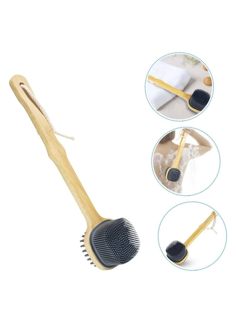 Oasisgalore Bamboo Handle Silicone Back Scrubber, Double-Sided Shower Brush for Men & Women, with Lanyard  - Image 3