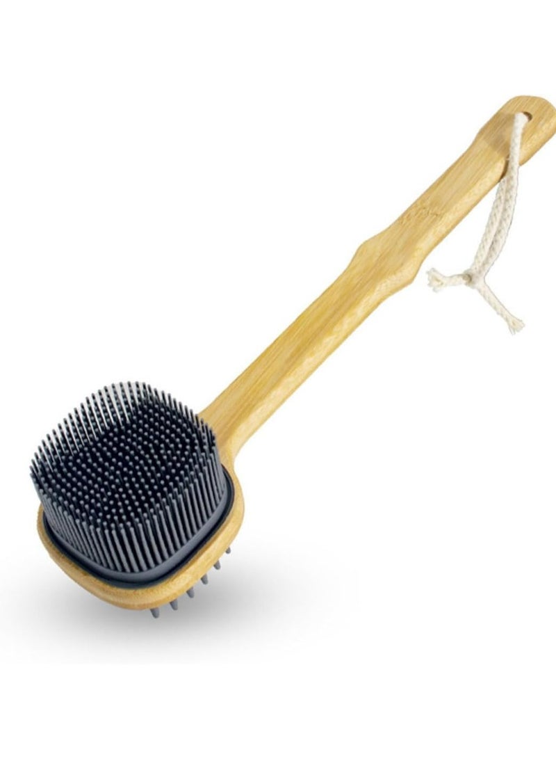 Oasisgalore Bamboo Handle Silicone Back Scrubber, Double-Sided Shower Brush for Men & Women, with Lanyard  - Image 5
