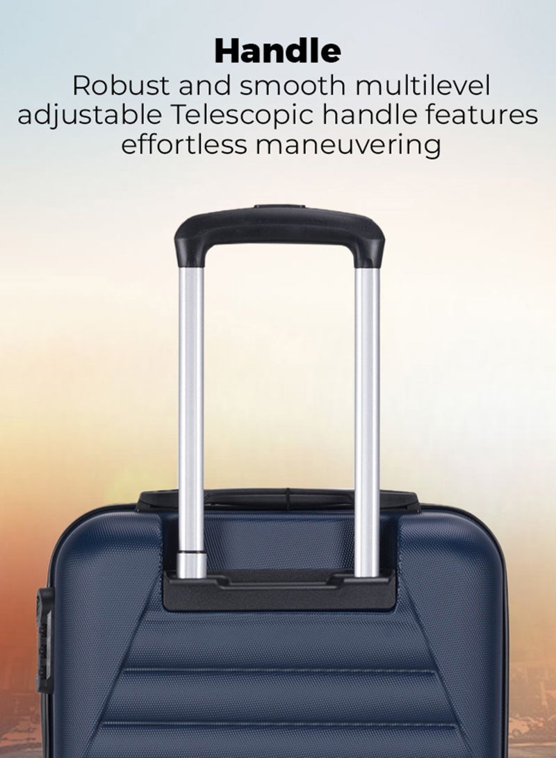 VIPTOUR ABS Material 3-Piece Hard Case Trolley Luggage Set, 4 Quiet 360° Spinner Wheels Suitcase With Combination Lock, Small (2.5kg), Medium (3kg), Large (3.8kg) (20''/24''/28'') - Dark Blue - Image 2