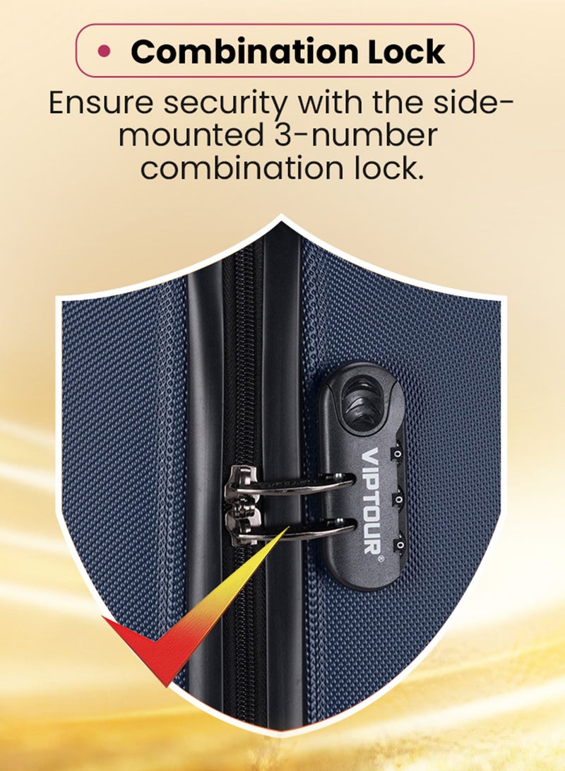 VIPTOUR ABS Material 3-Piece Hard Case Trolley Luggage Set, 4 Quiet 360° Spinner Wheels Suitcase With Combination Lock, Small (2.5kg), Medium (3kg), Large (3.8kg) (20''/24''/28'') - Dark Blue - Image 3