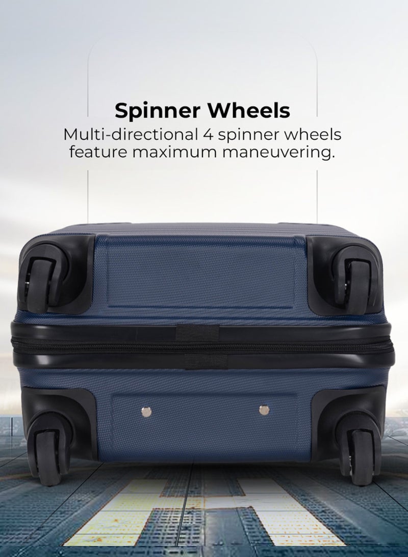 VIPTOUR ABS Material 3-Piece Hard Case Trolley Luggage Set, 4 Quiet 360° Spinner Wheels Suitcase With Combination Lock, Small (2.5kg), Medium (3kg), Large (3.8kg) (20''/24''/28'') - Dark Blue - Image 4