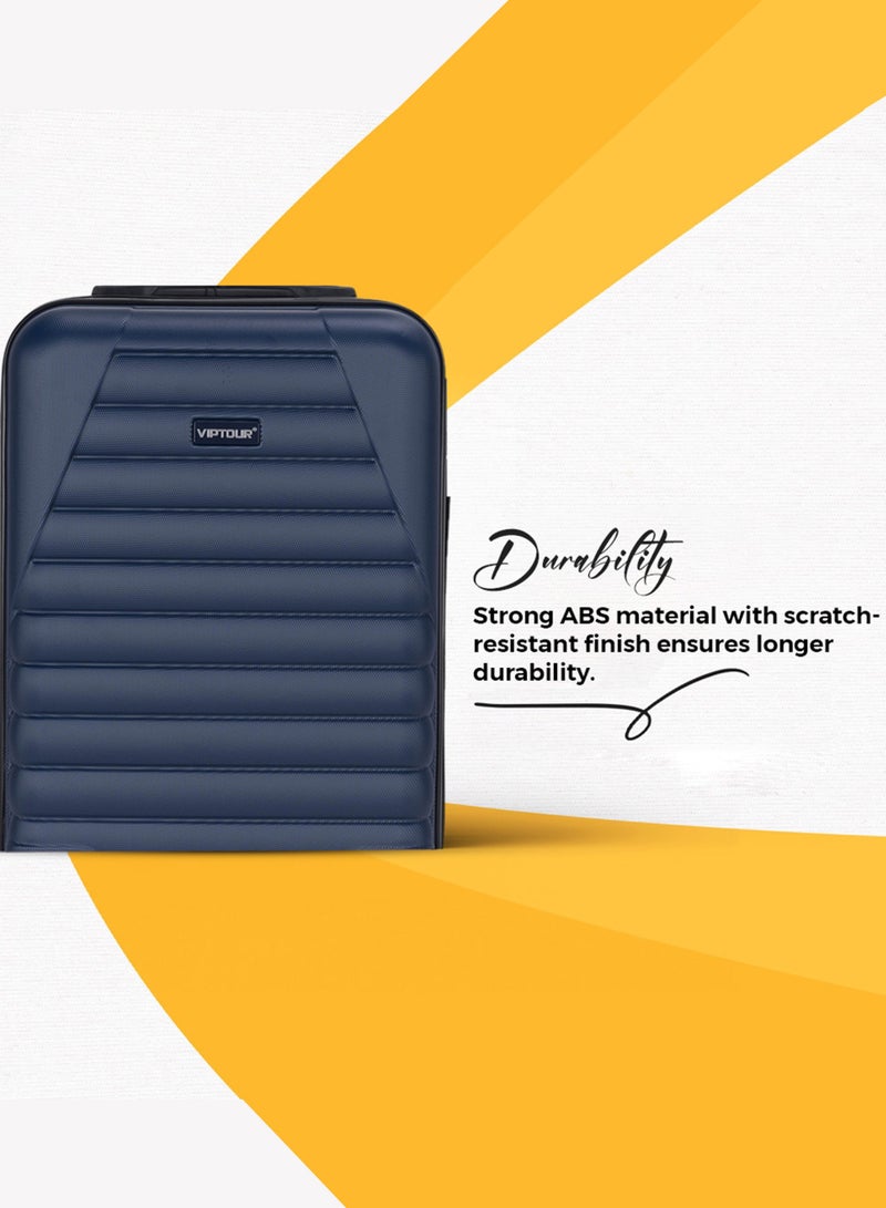 VIPTOUR ABS Material 3-Piece Hard Case Trolley Luggage Set, 4 Quiet 360° Spinner Wheels Suitcase With Combination Lock, Small (2.5kg), Medium (3kg), Large (3.8kg) (20''/24''/28'') - Dark Blue - Image 5