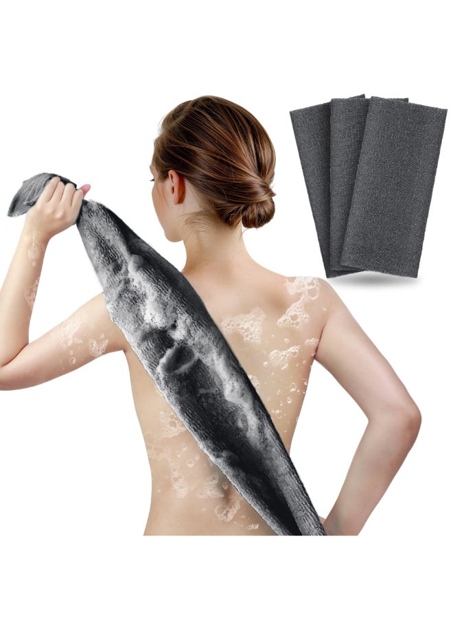 ARCH&M ARCHM Exfoliating Washcloth Japanese Bath Towel Korean Exfoliation Scrub Nylon Body Scrubber Back Scrubber for Shower Loofah Alternative 3 Pack Black x 3 - Image 2