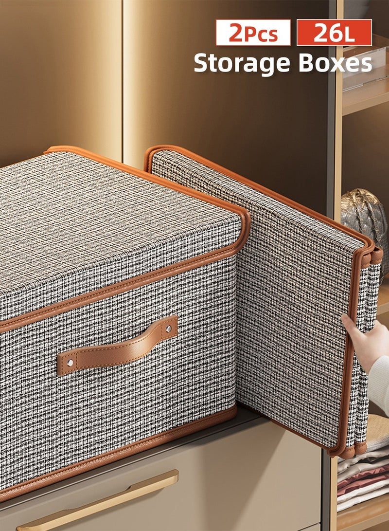2 Pack Foldable Oxford Storage Boxes with Flip-Top Lid, Stackable Clothes Organizer with Reinforced Handle, 26L Large Capacity Fabric Bins for Wardrobe, Bedroom & Home Storage - Image 2