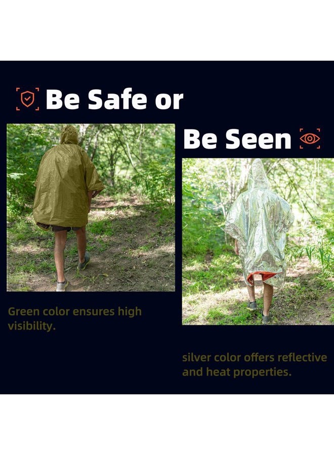 Vonctixe Thickened Emergency Rain Poncho with Mylar Blanket Liner, Heavy Duty Thermal Poncho Survival Blankets for Adult, Reusable Survival Ponchos Survival Gear, Camping, Hiking, Outdoor-2PCS - Image 4