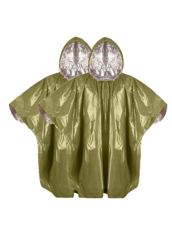 Vonctixe Thickened Emergency Rain Poncho with Mylar Blanket Liner, Heavy Duty Thermal Poncho Survival Blankets for Adult, Reusable Survival Ponchos Survival Gear, Camping, Hiking, Outdoor-2PCS - Image 1