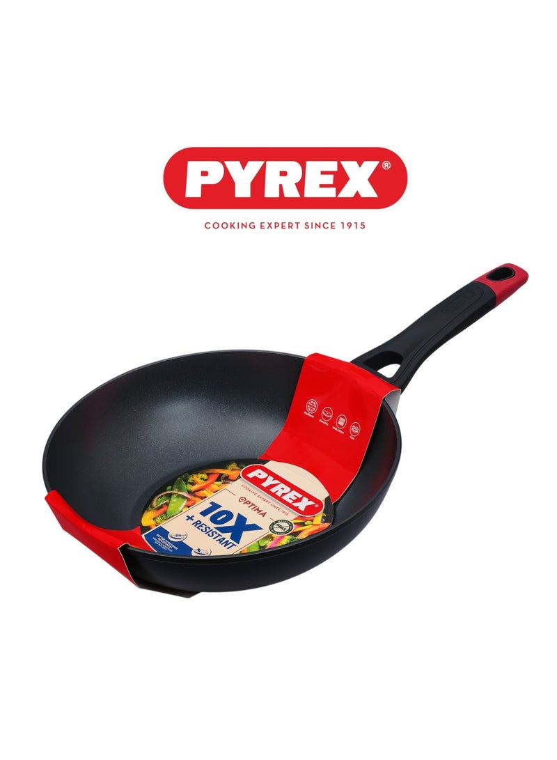 Pyrex Optima+ Aluminium Wok 28cm – PFAS-Free Non-Stick Wok for Versatile, Healthy Stir-Fry Cooking Black - Image 1