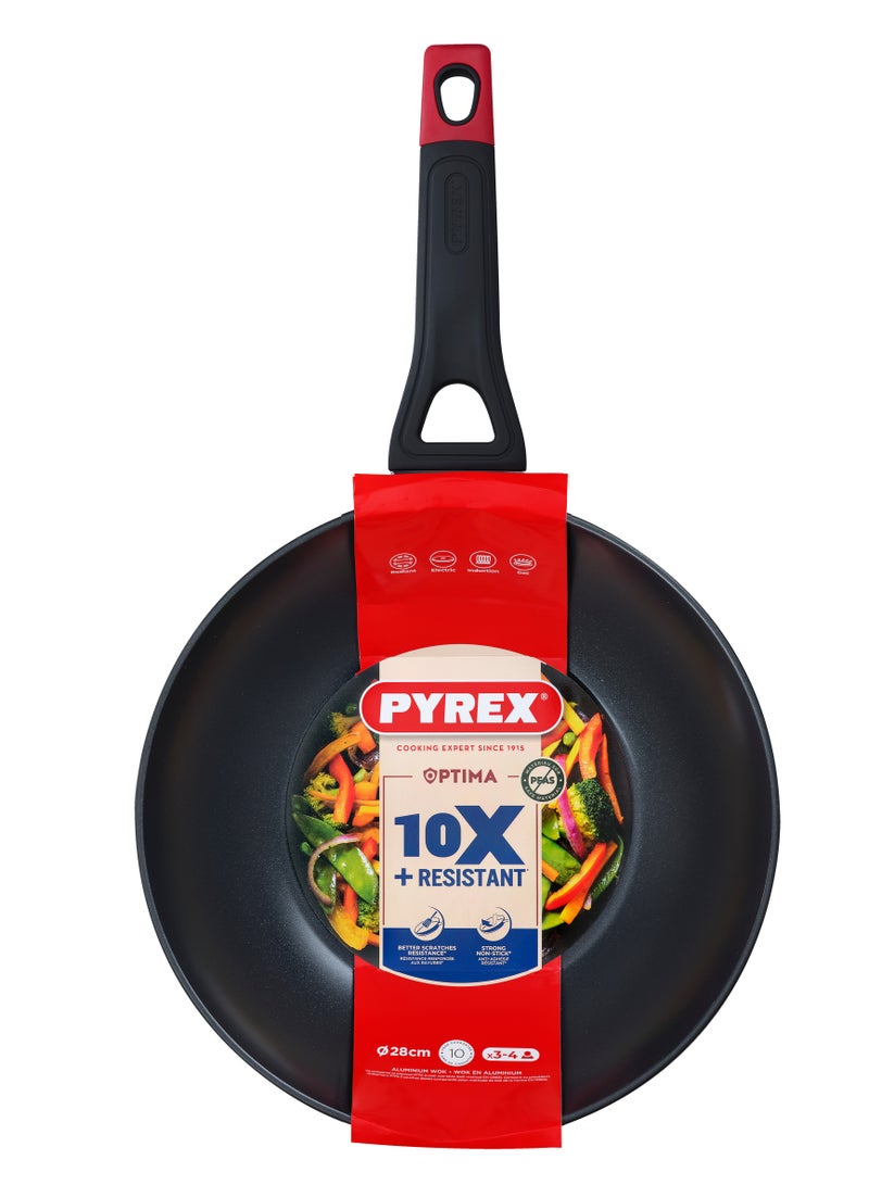 Pyrex Optima+ Aluminium Wok 28cm – PFAS-Free Non-Stick Wok for Versatile, Healthy Stir-Fry Cooking Black - Image 2
