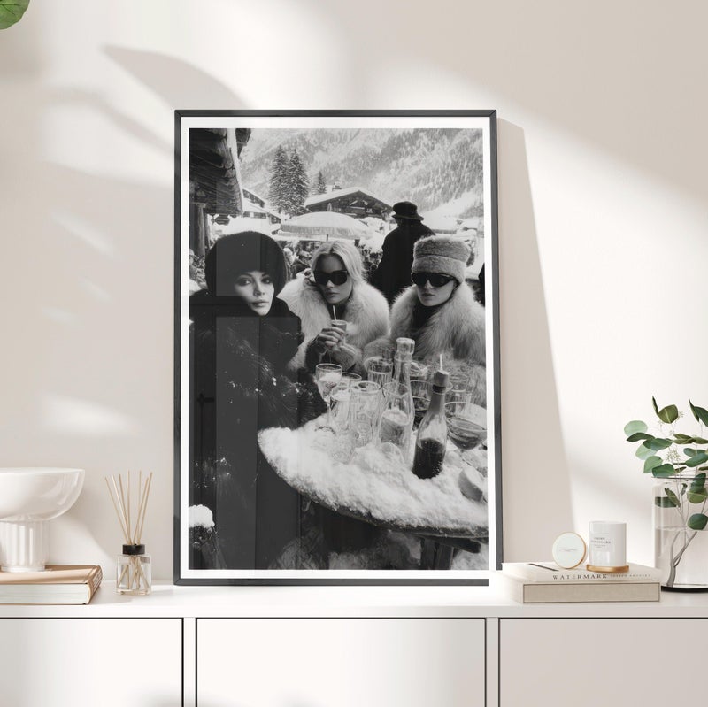 TNESSENTIAL Black and White Apres Ski Glamour Wall Art Poster or Canvas Print, Women Vintage Fashion Art, Winter Ski Resort Art, Jet Set Lifestyle Decor - Image 3