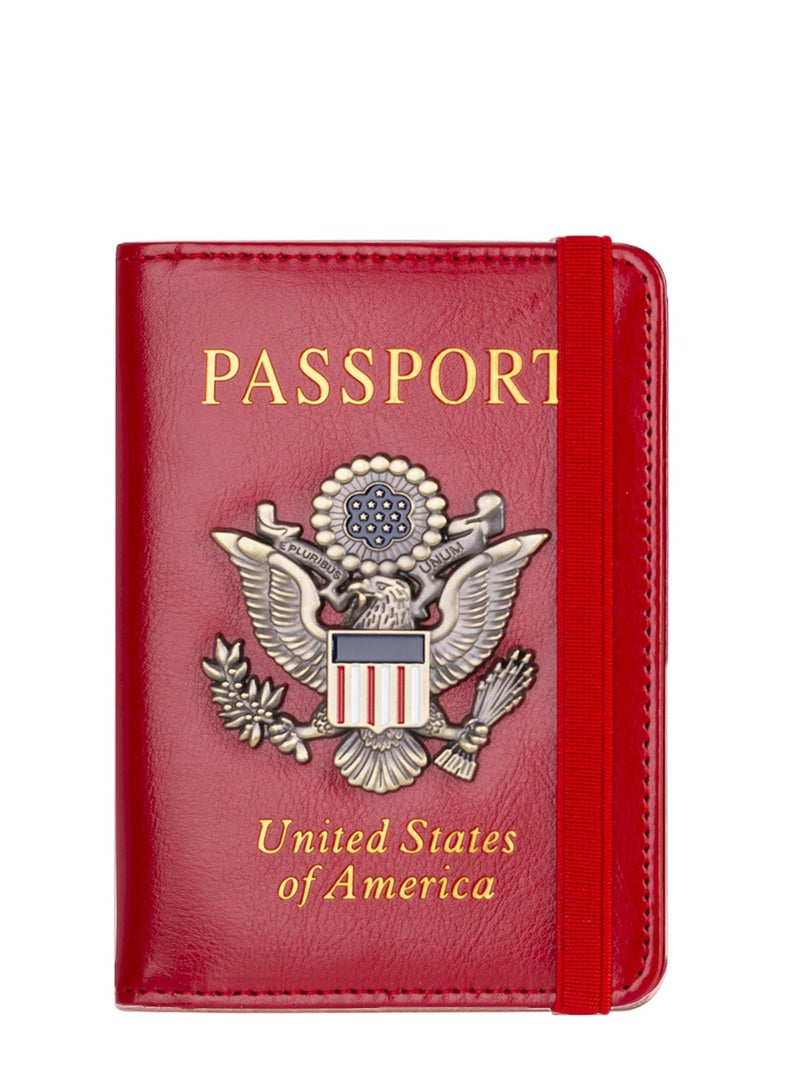 Leather Passport Holder Cover Case RFID Blocking Travel Wallet (Big Red) - Image 1
