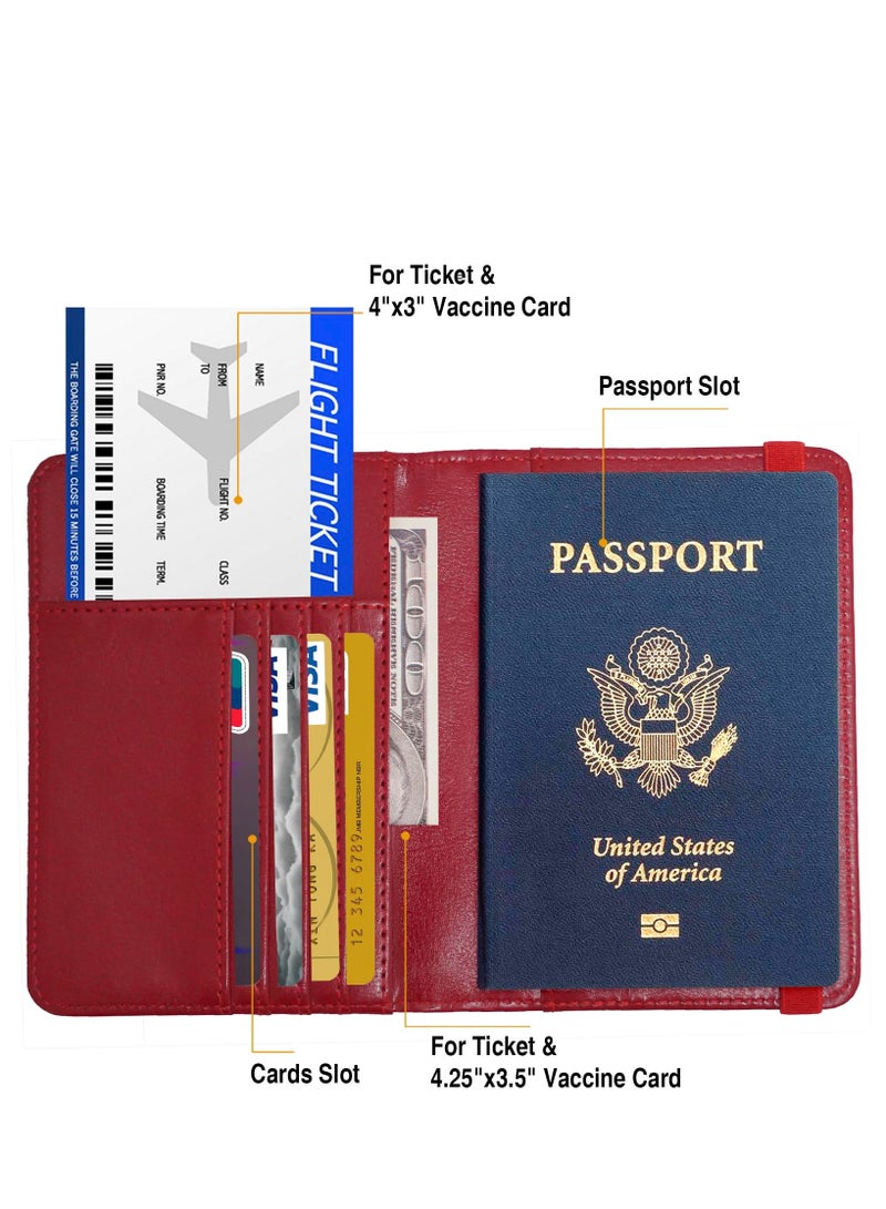 Leather Passport Holder Cover Case RFID Blocking Travel Wallet (Big Red) - Image 2