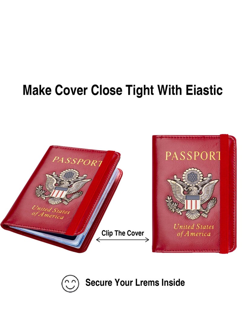 Leather Passport Holder Cover Case RFID Blocking Travel Wallet (Big Red) - Image 3