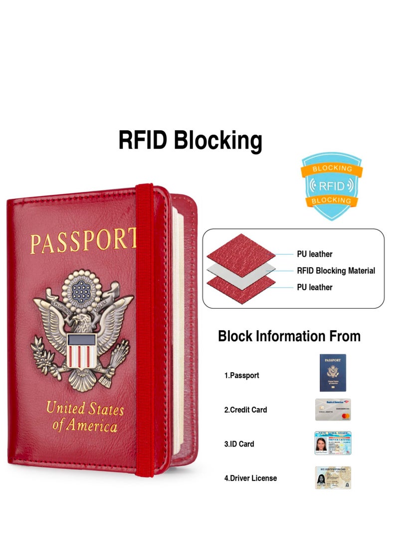 Leather Passport Holder Cover Case RFID Blocking Travel Wallet (Big Red) - Image 5