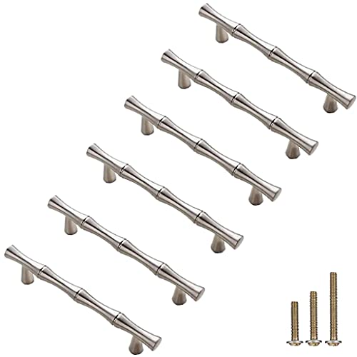 ESreake 6Pcs Bamboo Shape Solid Zinc Alloy Cabinet Knobs Handle pulls, Dresser Drawer Cabinet Cupboard Closet Door Pull Decorative Furniture Accessories Knobs (Length 4.9"/Hole Distance 3.8", Silver) - Image 1