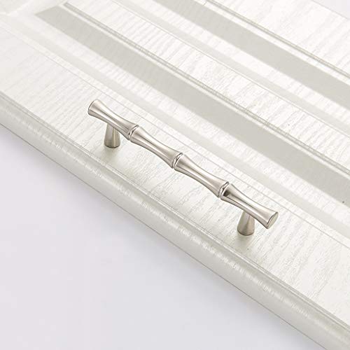 ESreake 6Pcs Bamboo Shape Solid Zinc Alloy Cabinet Knobs Handle pulls, Dresser Drawer Cabinet Cupboard Closet Door Pull Decorative Furniture Accessories Knobs (Length 4.9"/Hole Distance 3.8", Silver) - Image 3