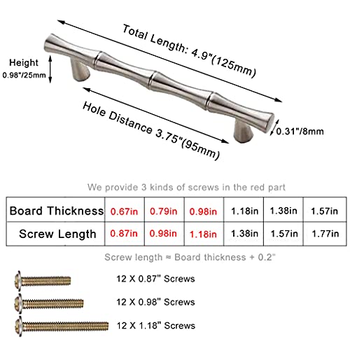 ESreake 6Pcs Bamboo Shape Solid Zinc Alloy Cabinet Knobs Handle pulls, Dresser Drawer Cabinet Cupboard Closet Door Pull Decorative Furniture Accessories Knobs (Length 4.9"/Hole Distance 3.8", Silver) - Image 2