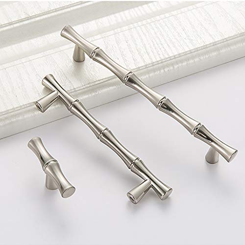 ESreake 6Pcs Bamboo Shape Solid Zinc Alloy Cabinet Knobs Handle pulls, Dresser Drawer Cabinet Cupboard Closet Door Pull Decorative Furniture Accessories Knobs (Length 4.9"/Hole Distance 3.8", Silver) - Image 4