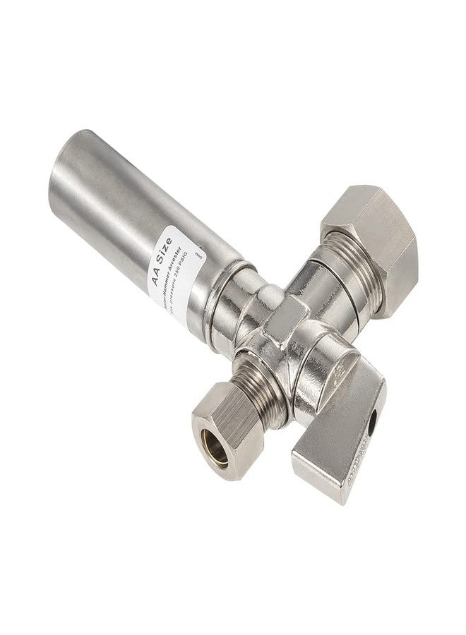 EFIELD 1/4 Turn Stop Straight Valve, 1/2" Nominal (5/8" OD) Compression x 3/8" OD With Stainless Steel Water Hammer Arrestor Chrome Plated Brass,(ARSTRVLV002) - Image 1