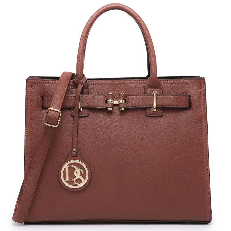 Dasein Women Satchel Purses Handbags Belted Top-handle Work Tote Shoulder Bags with Long Strap (Brown) - Image 1