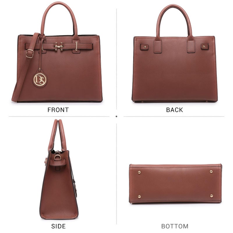 Dasein Women Satchel Purses Handbags Belted Top-handle Work Tote Shoulder Bags with Long Strap (Brown) - Image 3